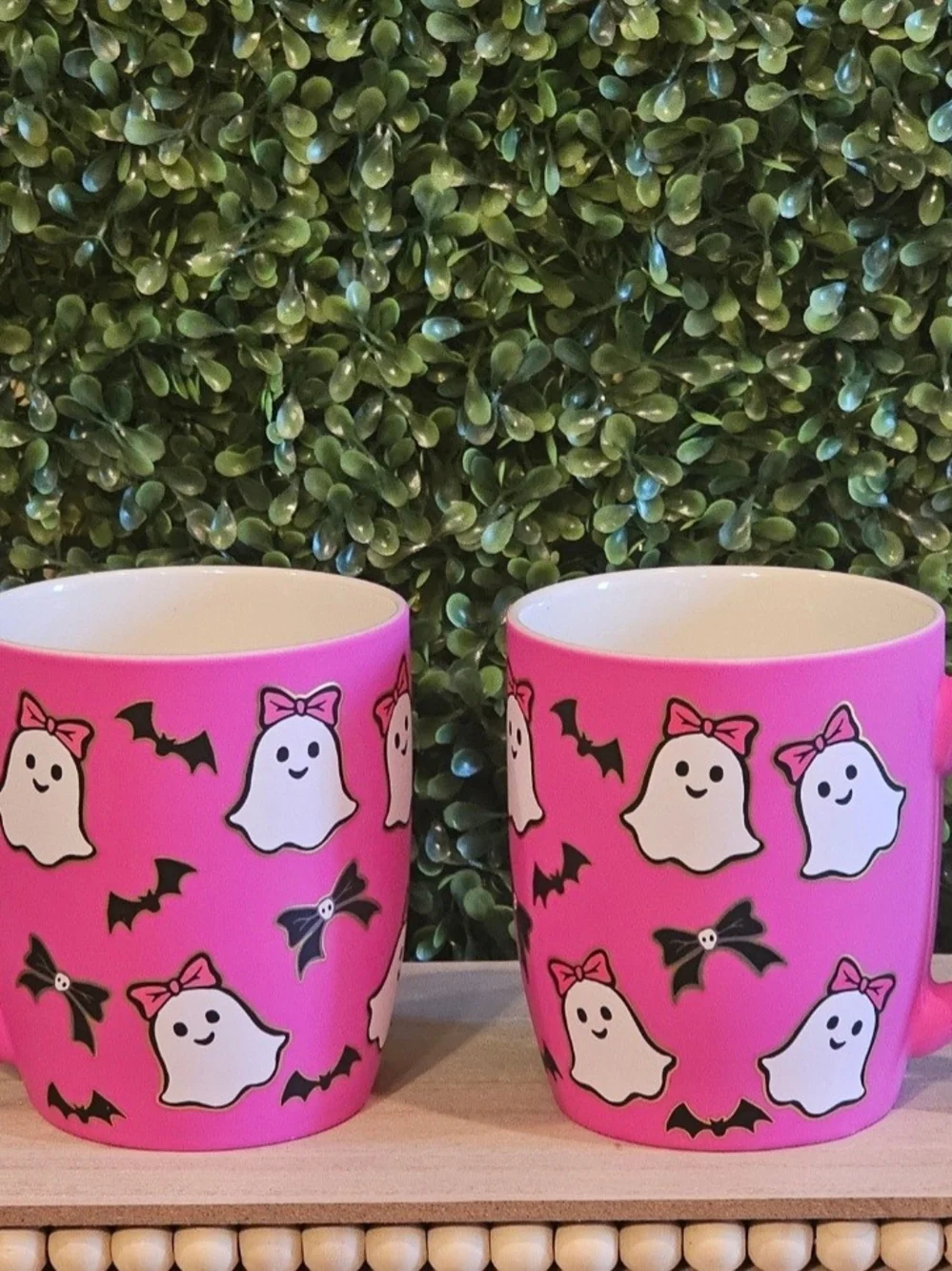 Coquette Pink Halloween Ghosts With Bows Ceramic Mugs